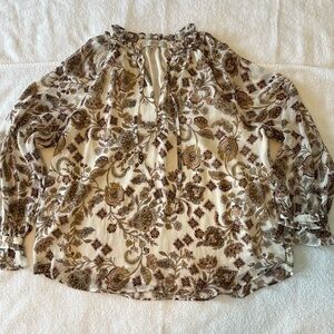 LOFT Brown Floral Sheer Blouse - 18